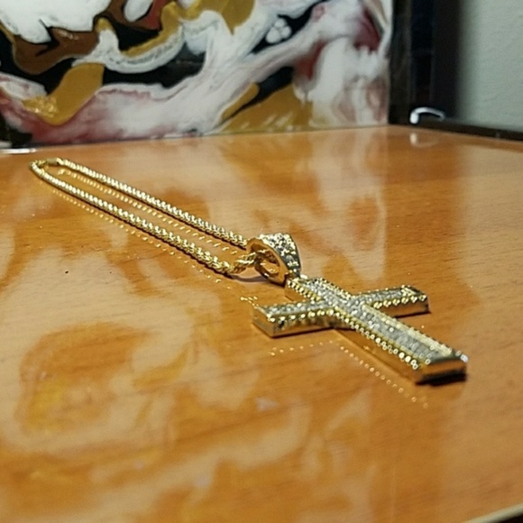 Mens "Jordan" 20K Gold Plated Cross Necklace - Picture 6 of 7